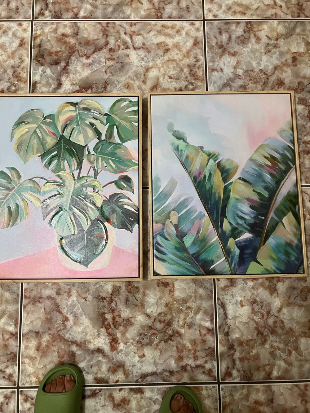 Tropical Green Leaf Canvas Wall Art - Set of 2
